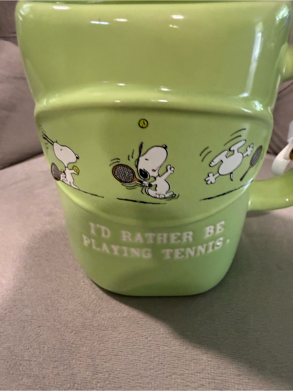 Rae Dunn Green Snoopy "I'd Rather Be Playing Tennis" Ceramic Mug